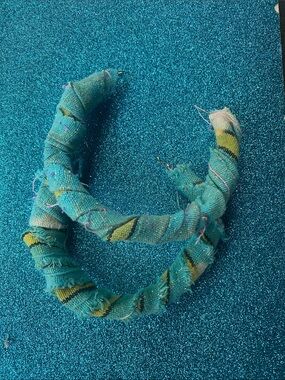 Handwrapped Turquoise Fabric Headband with Yellow Accents
